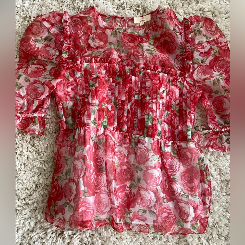 Bubble Sleeve Floral Baby Doll Top